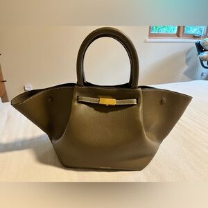 Demellier Midi New York in Olive Green with Ecru Stitching